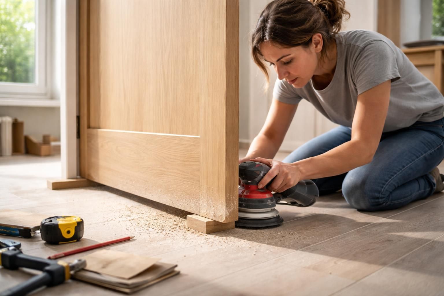 découvrez comment poncer le bas d'une porte sans la dégonder grâce à ce tuto simple et pratique pour améliorer le confort de votre intérieur.