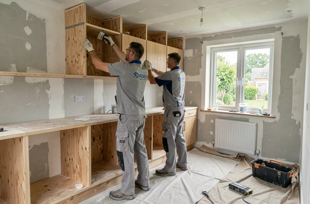 Artisans CD Renov en train d'installer une cuisine dans une maison en Seine-Maritime