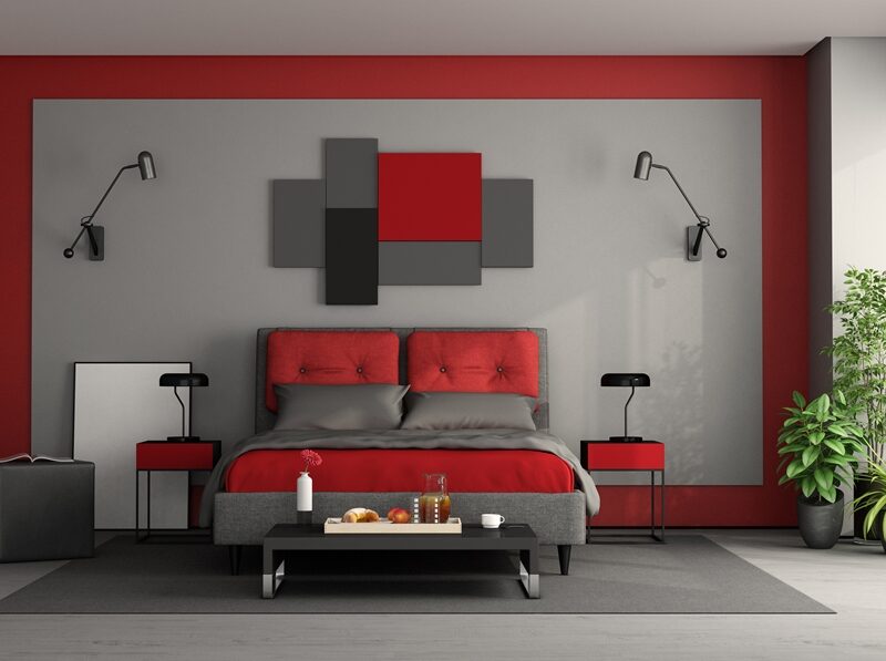 Textures, motifs et couleur rouge dans la conception des chambres