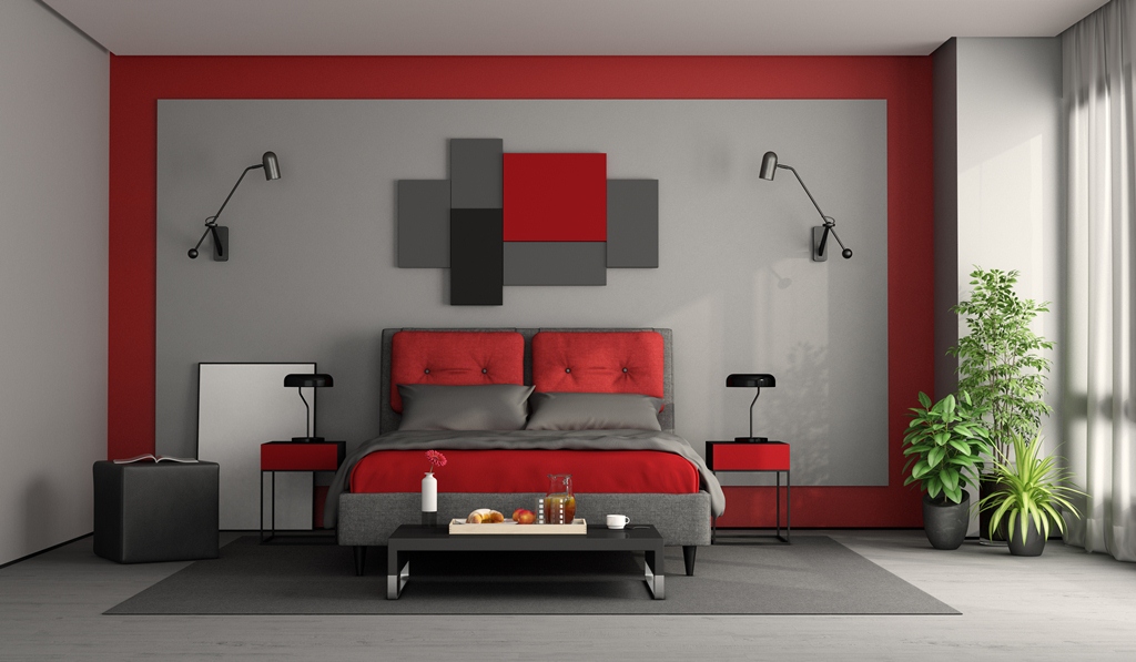 Textures, motifs et couleur rouge dans la conception des chambres